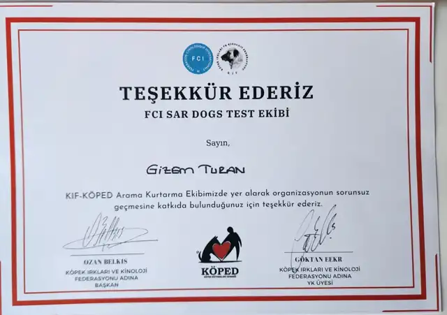 FCI Sar Dog Test Ekibi